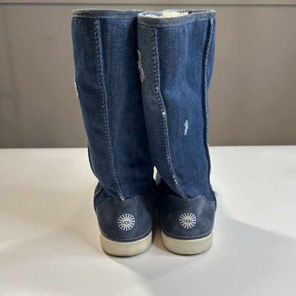 Ugg Boots Womens 5.5 Delaine Distressed Denim Tall Shearling Lined Winter Rare - Picture 5 of 7